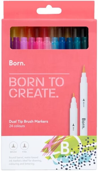 Born Dual-Tip Brush Markers 24 Pack Assorted