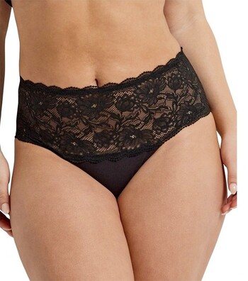 Kayser Perfects Cotton & Lace Lace Stretch Cotton Hicut Brief - Black