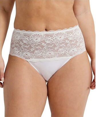 Kayser Perfects Cotton & Lace Lace Stretch Cotton Hicut Brief - White