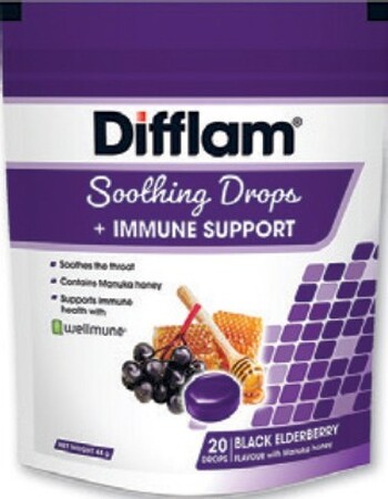 Difflam Soothing Drops + Immune Support Black & Elderberry 20 Pack*