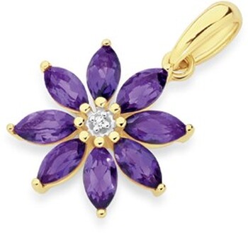 9ct Gold Amethyst & Diamond Flower Pendant
