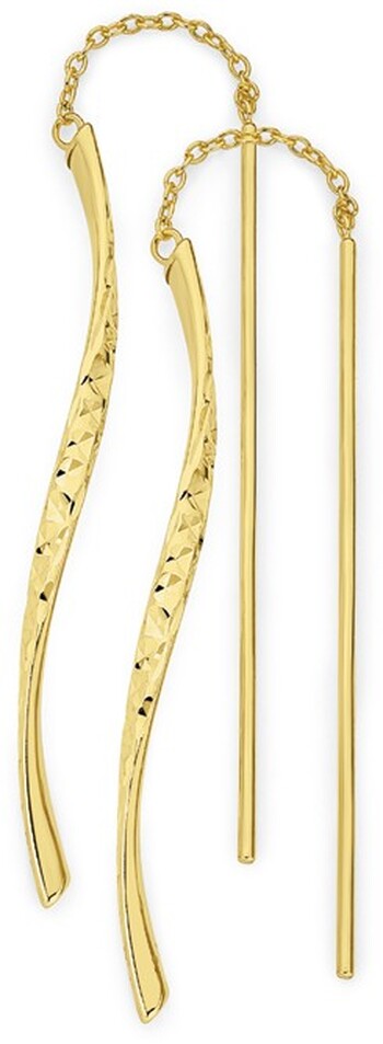 9ct Gold Diamond-Cut Twist Bar Thread Through Earrings