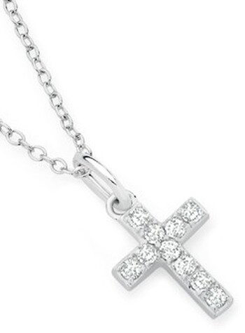Sterling Silver 10mm Cubic Zirconia Square End Cross Pendant