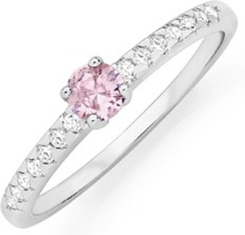 Sterling Silver Small Round Pink Cubic Zirconia Friendship Ring