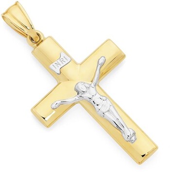9ct Gold Men's Two Tone Wide Crucifix 'Inri' Pendant