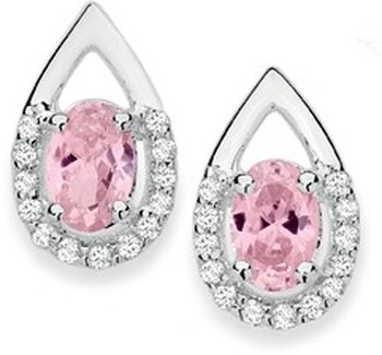 Sterling Silver Oval Pink Cubic Zirconia in Cubic Zirconia Pear Stud Earrings