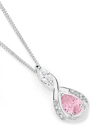 Sterling Silver Pear Pink Cubic Zirconia & Marquise Cubic Zirconia Pendant