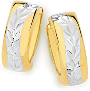 9ct Gold Two Tone 10mm Diamond Cut Huggie Earrings