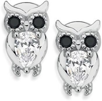 Sterling Silver Pear Cubic Zirconia Owl with Black Cubic Zirconia Eyes