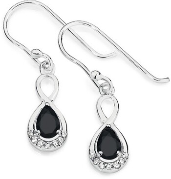 Sterling Silver Black Pear Cubic Zirconia Infinity Drop Earrings