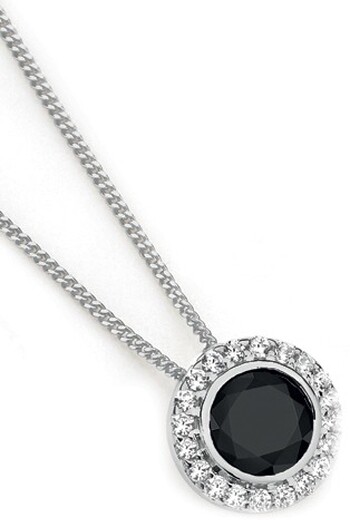 Sterling Silver Round Black Cubic Zirconia Cluster Pendant
