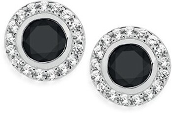 Sterling Silver Round Black Cubic Zirconia Cluster Stud Earrings