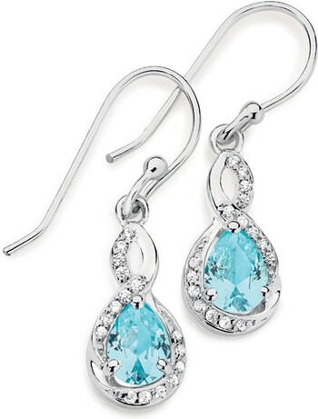 Sterling Silver Pear Blue Drops Earrings