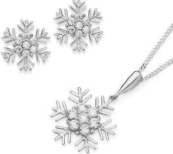 Sterling Silver Cubic Zirconia Snowflake Earrings & Pendant Set