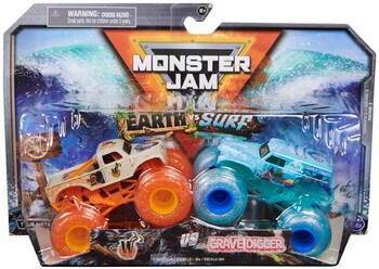 Monster Jam 2-Pack Assorted 1:64 Earth VS Surf Vehicles
