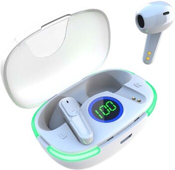 Laser TWS Earbuds with LED Display - White