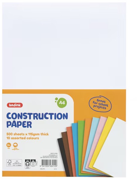 Kadink Construction Paper A4 Assorted 500 Pack - Officeworks Catalogue -  Salefinder