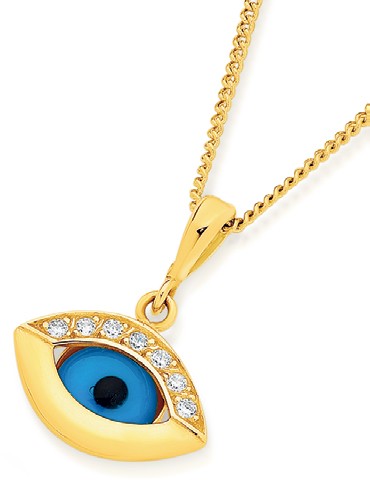 9ct Gold And Blue Rhodium Diamond Evil Eye Pendant | Prouds