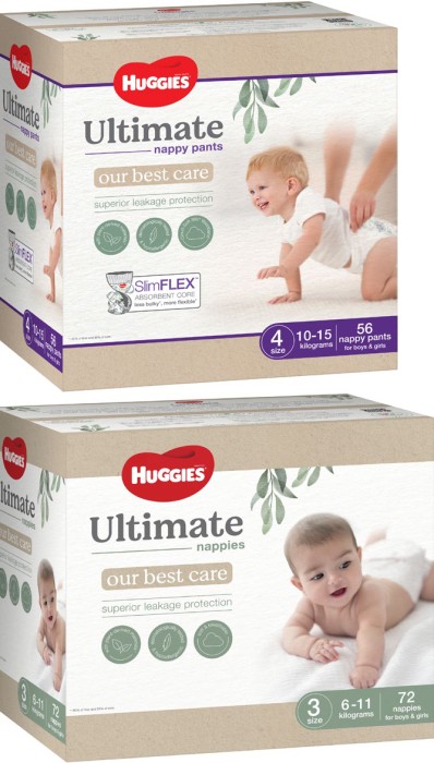Huggies 56-Pack Ultimate Nappy Pants Size 4 or 72-Pack Ultimate