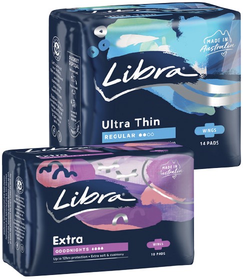 Libra Pads 10‑14 Pack or Tampons 16 Pack Selected Varieties* - IGA