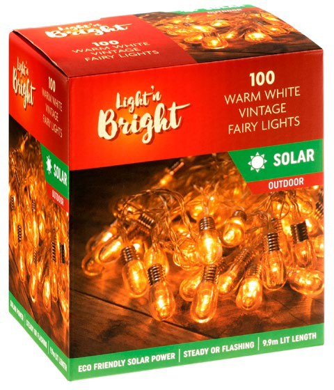 Solar Bud Lights 5m 100 Warm White Lights with Steady and Flashing Modes