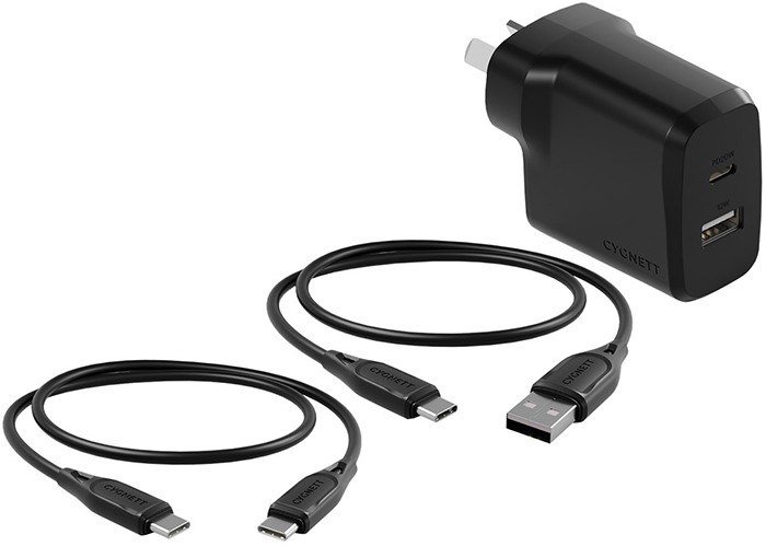 Cygnett RapidCharge Wall Charger and Cables Bundle - Black