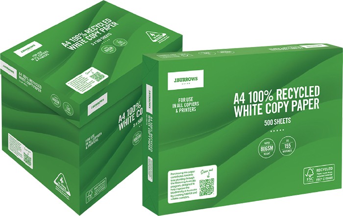 J.Burrows 100% Recycled A4 80gsm Copy Paper Carton