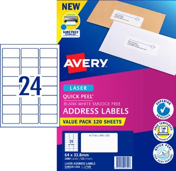 Avery Laser Address Labels 24UP 120 Sheets