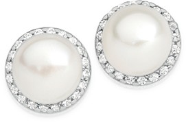 Sterling Silver 6mm Pearl & Cubic Zirconia Halo Studs