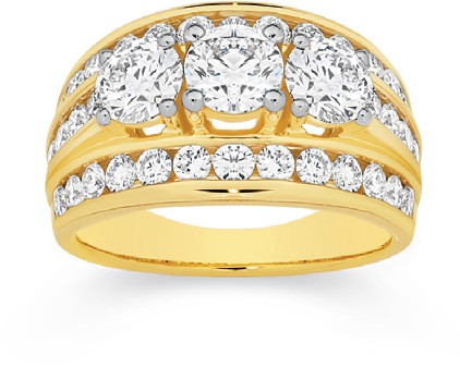 Alora 10ct Gold 3 Carats TW Lab Grown Diamond Three Row Trilogy Band