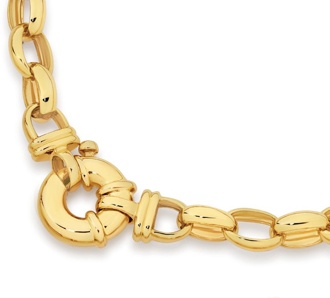 9ct Gold 45cm Solid Oval Belcher Bolt Ring Necklet