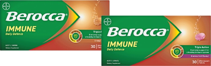 Berocca Immune Daily Defence Orange or Blackcurrant Flavour 30 Effervescent Tablets