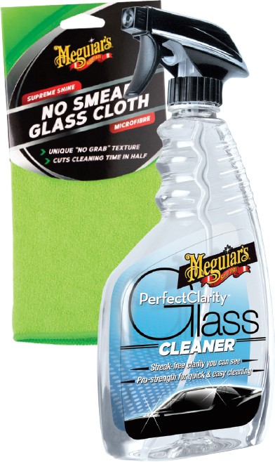 Meguiar’s Perfect Clarity Glass Cleaner 710ml & No Smear Glass Cloth 40cm X 40cm