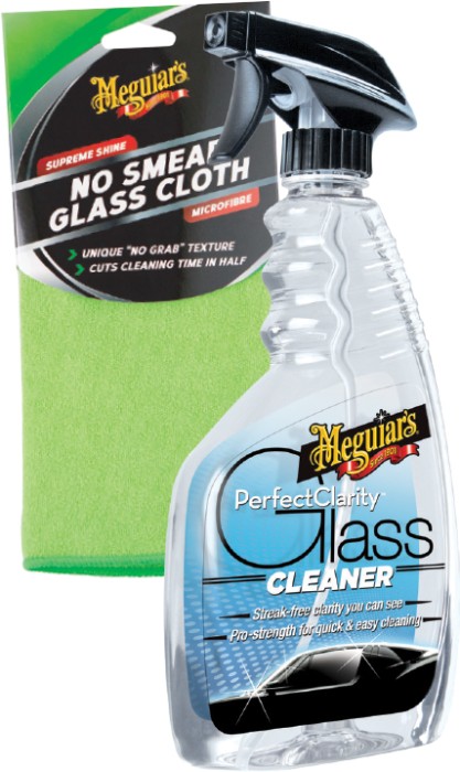 Meguiar’s Perfect Clarity Glass Cleaner 710ml & No Smear Glass Cloth 40cm x 40cm