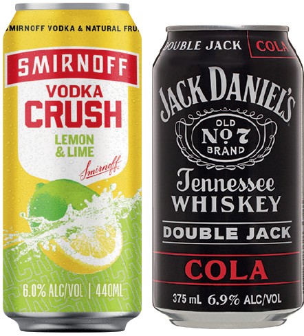 Smirnoff Crush Mixed 6% or Jack Daniel’s Double Jack 6.9% Varieties 10 Pack