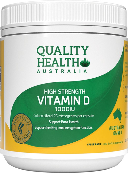 Quality Health High Strength Vitamin D 1000IU 500 Capsules*