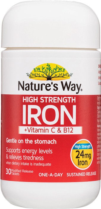 Nature’s Way High Strength Iron + Vitamin C & B12 30 Tablets*