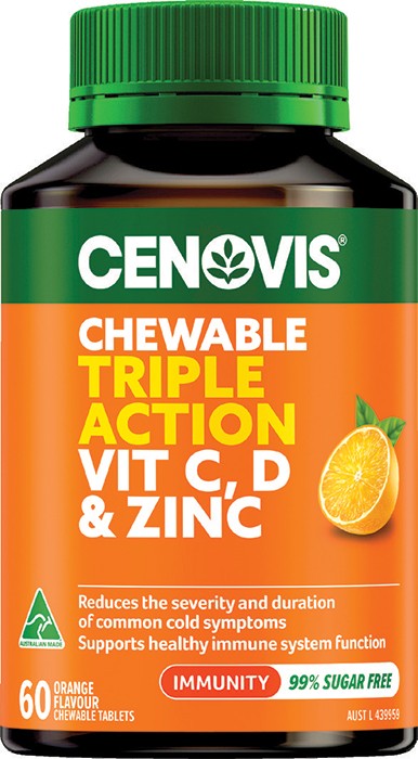 Cenovis Chewable Triple Action Vit C, D & Zinc 60 Tablets*