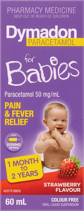 Dymadon For Babies 1 Month - 2 Years Strawberry Flavour 60mL^