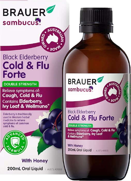 Brauer Sambucus Black Elderberry Cold & Flu Forte for Adults 200ml