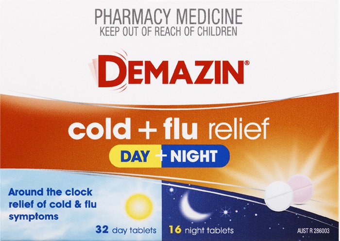 Demazin Cold & Flu + Cough Relief Day & Night 48 Capsules