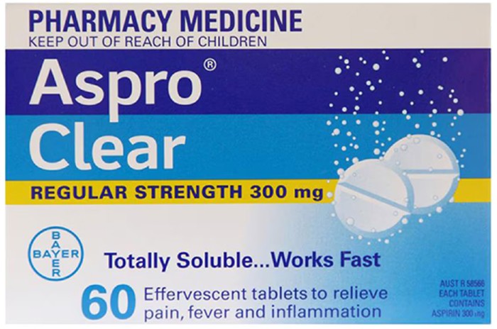 Aspro Clear Regular Strength Pain Relief 60 Soluble Tablets