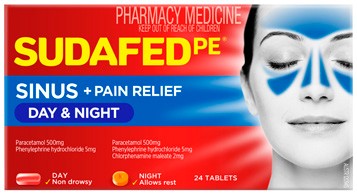 Sudafed PE Sinus + Pain Relief Day & Night 24 Tablets