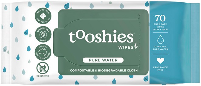 Tooshies Pure Water Baby Wipes 70 Pack