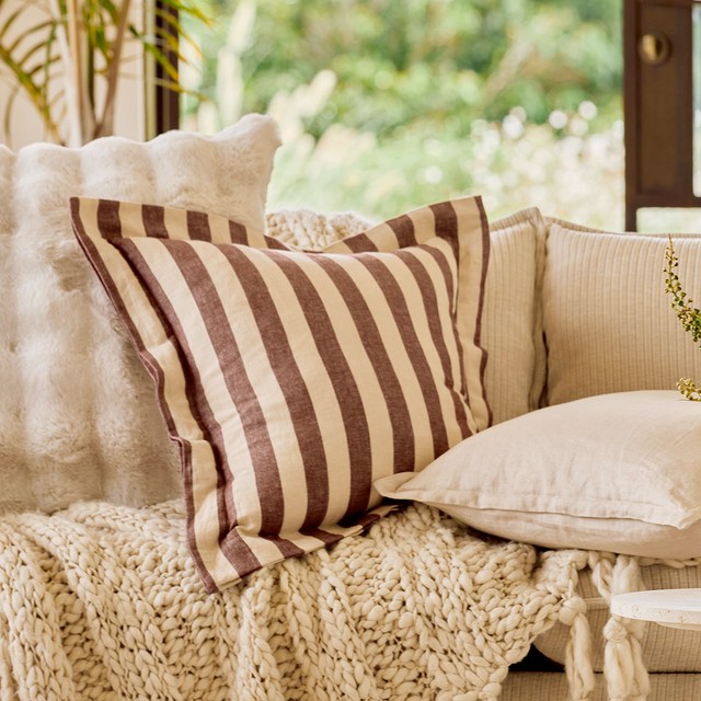 Frankie Two Tone Stripe Feather Cushion by M.U.S.E.