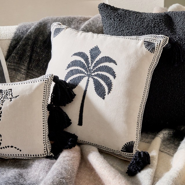 Tanzi Palm Embroidered Velvet Square Cushion by M.U.S.E.