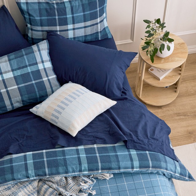 Finlay Blue Check Flannelette Reversible Quilt Cover Set by Habitat
