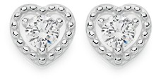 Sterling Silver Cubic Zirconia & Beaded Heart Frame Studs