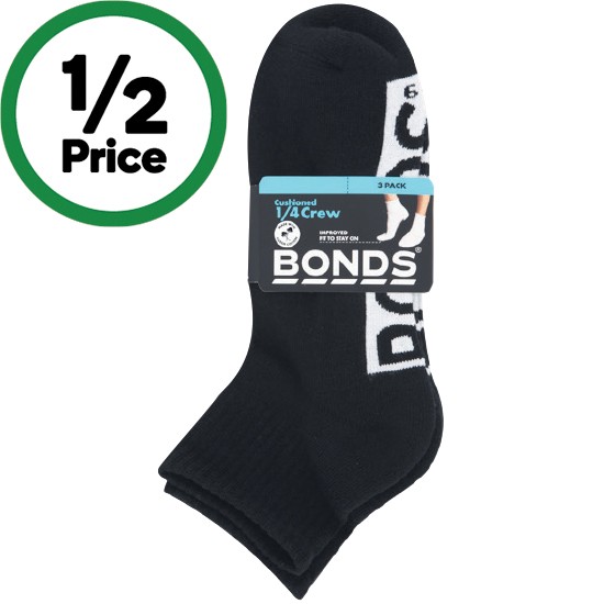 Bonds Men’s Socks 1/4 Crew Pk 3 – Assorted