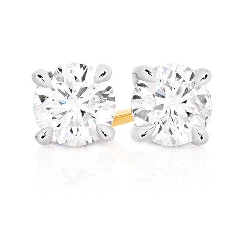 Alora 14ct Yellow Gold 1 Carat TW Lab Grown Diamond 4 Claw Stud Earrings